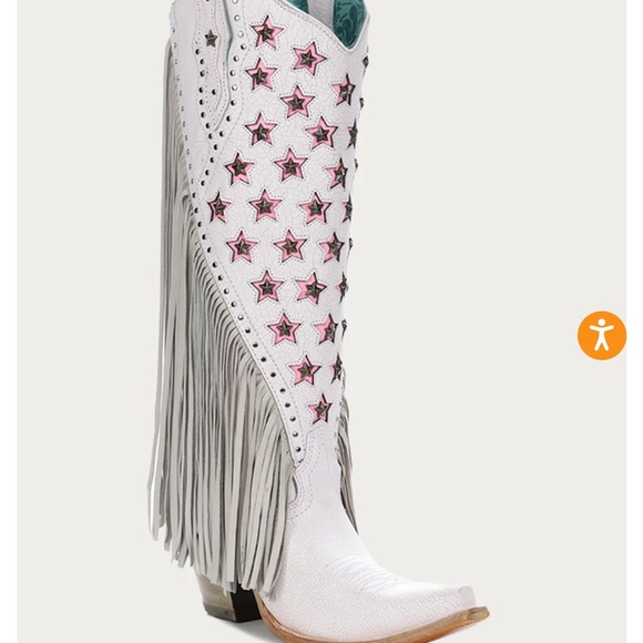 Star-Studded White and Pink Fringe Heeled Boots - Picture 1 of 3